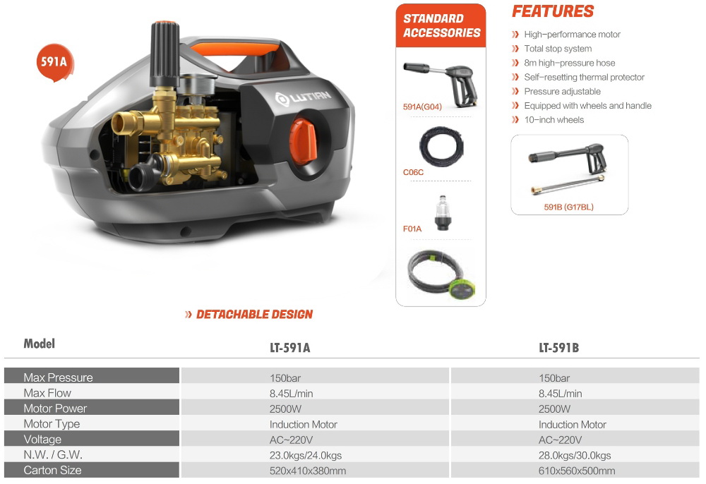 Máy rửa xe cao áp 2500W Lutian LT-591A 6 DE LT591a